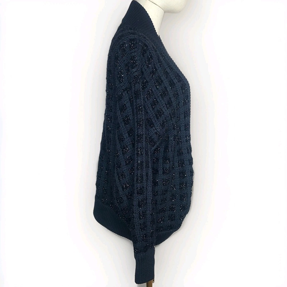 Vtg Escada By Margaretha Ley Wool Blend Shimmer Chunky Black Knit Cardigan 42 - Picture 4 of 9